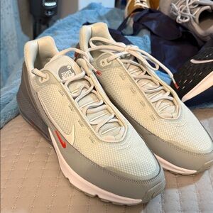 Nike Air Max Men's Sneakers in Pale Green, Gray and Orange Swoosh